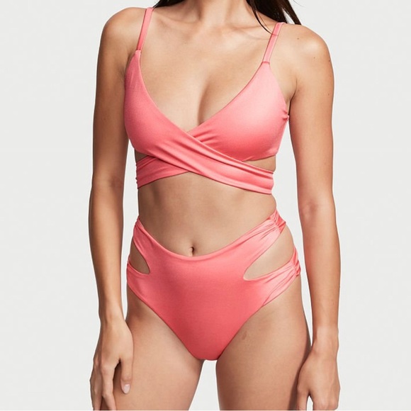 Victoria’s Secret Wrap Bikini Top and Bottom Pink Cocktail size Small NEW - Picture 1 of 5